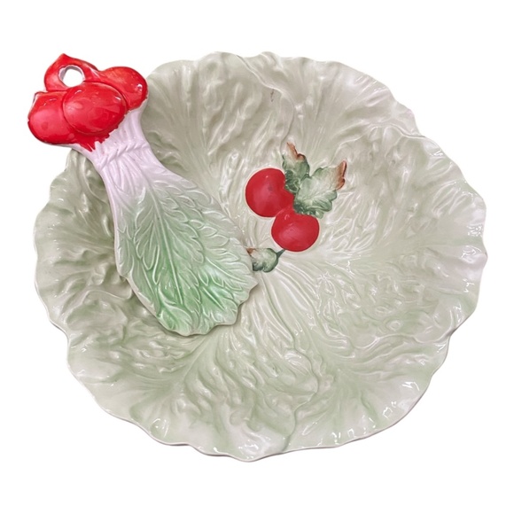 Vtg Carlton Ware ceramic lettuce leaf & tomato salad bowl & matching spoon rest - Picture 4 of 16